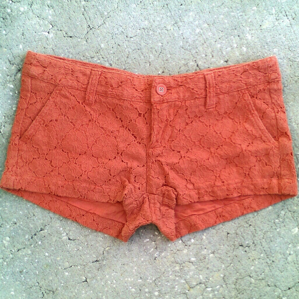 Adorable Coral/Peach Floral Knit Lace Mossimo Jean Shorts Sz 5 Soft Stretchy